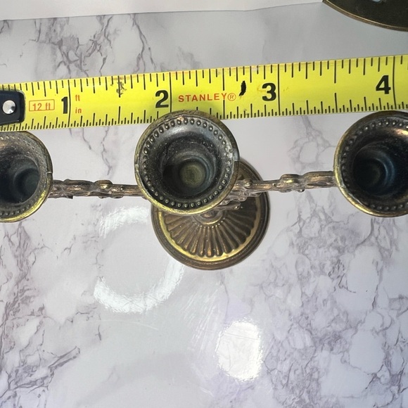 Vintage Mini Metal Candelabra - Art Nouveau Gold-Tone Taper Candle Holders Italy - Picture 6 of 8